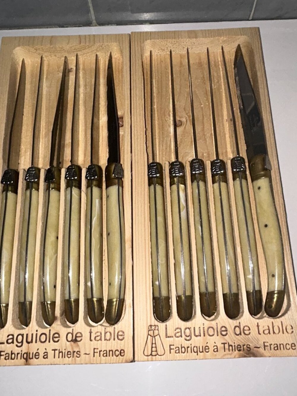 Laquiole de Table Steak Knives, Set of 12, Inox France, Ivory Tone handles
